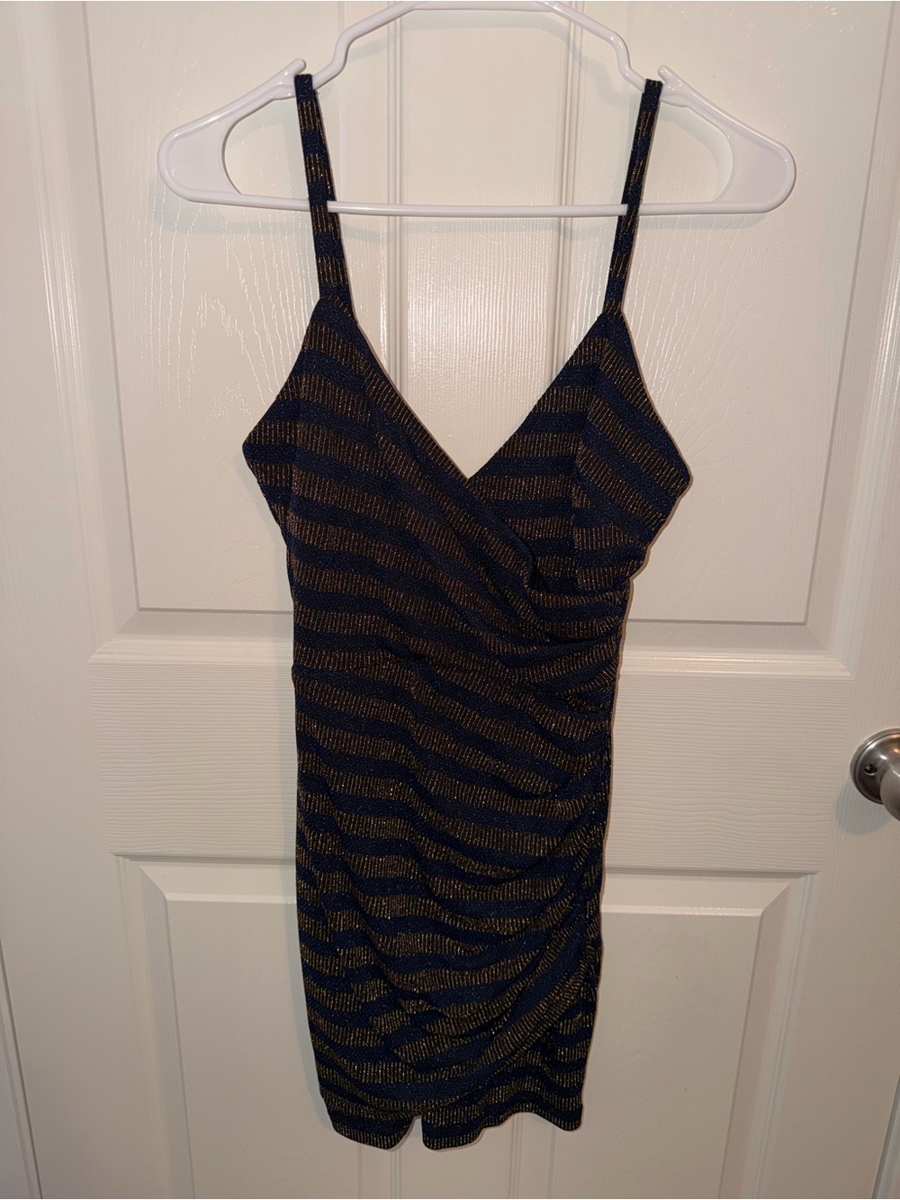 NWT Cosmopolitan Metallic Navy and Gold Striped Slip Dress